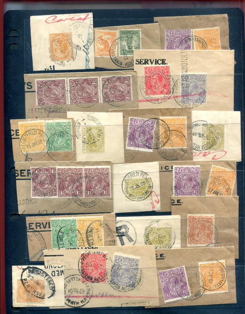 KGV 1905-1928 mix of on piece KGV & some WA swans ... Image 1++