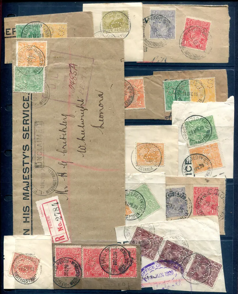 KGV 1905-1928 mix of on piece KGV & some WA swans ... Image 1++