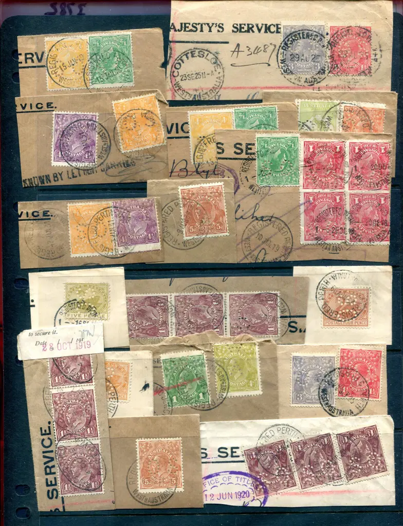 KGV 1905-1928 mix of on piece KGV & some WA swans ... Image 1++