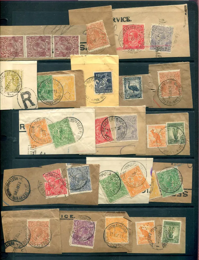 KGV 1905-1928 mix of on piece KGV & some WA swans ... Image 1++