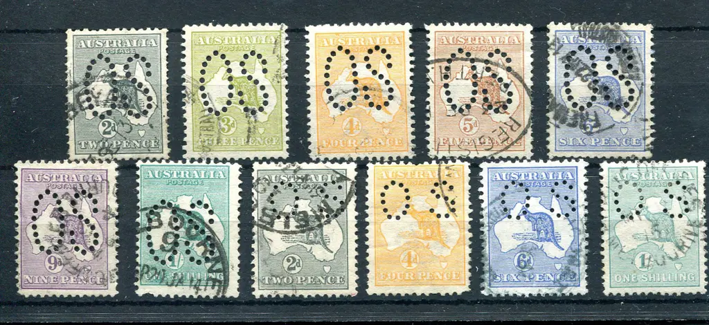 Officials 1913 2d to 1/- kangaroos, 1st wmk ... Image 1++