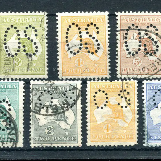 Officials 1913 2d to 1/- kangaroos, 1st wmk ...