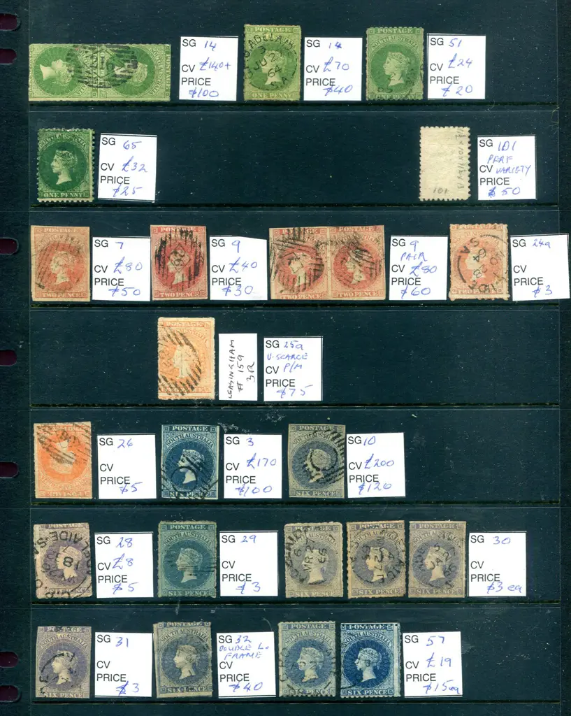 South Australia 1855-1867 selection of QV imperfs ... Image 1++