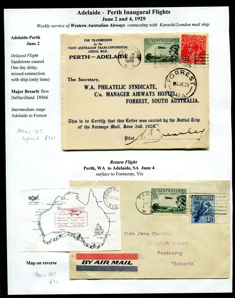 1929 (2nd & 4th June) Adelaide to Perth & return ... Image 1++