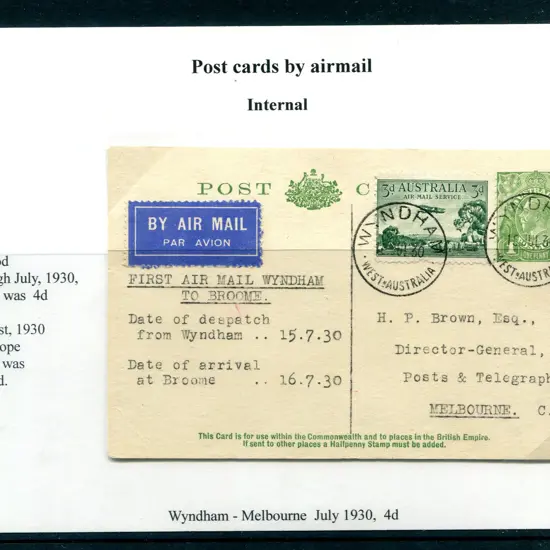 1930 (15th July) Wyndham to Broome 1d green KGV ...