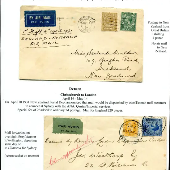 1931 (4th Apr) England to Australia First Official ...