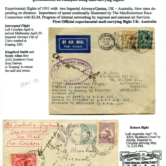 1931 (18th Apr) Australia to England & 1931 (28th ...