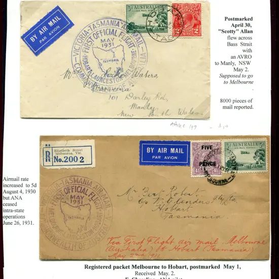 1931 (1st-2nd May) Hobart to Melbourne & return ...