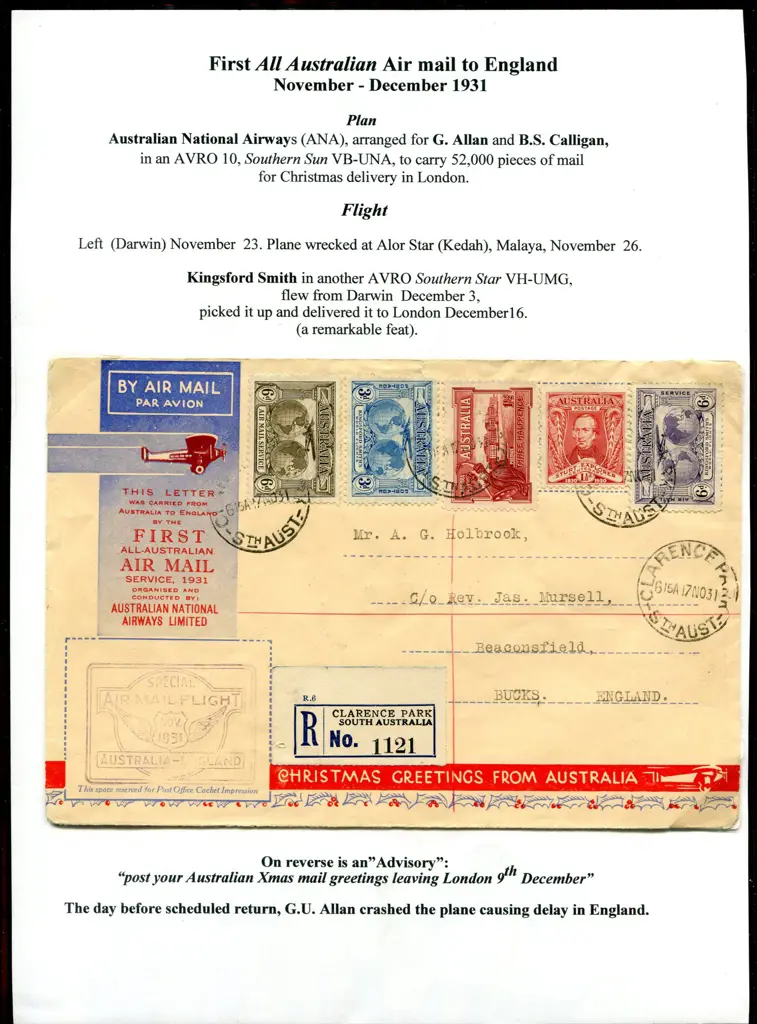 1931 (17th Nov) Australia to England illust. cover ... Image 1++