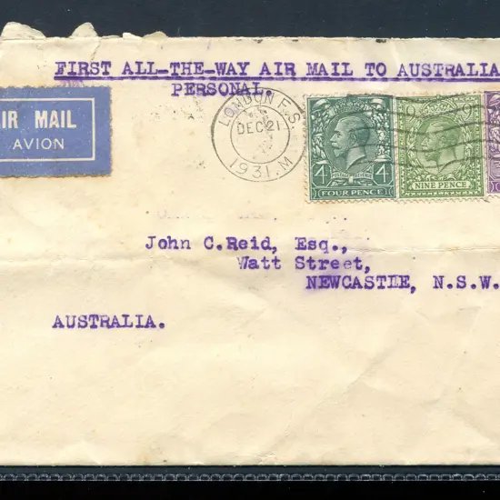 1931 (21st Dec) incoming GB airmail cover to ...