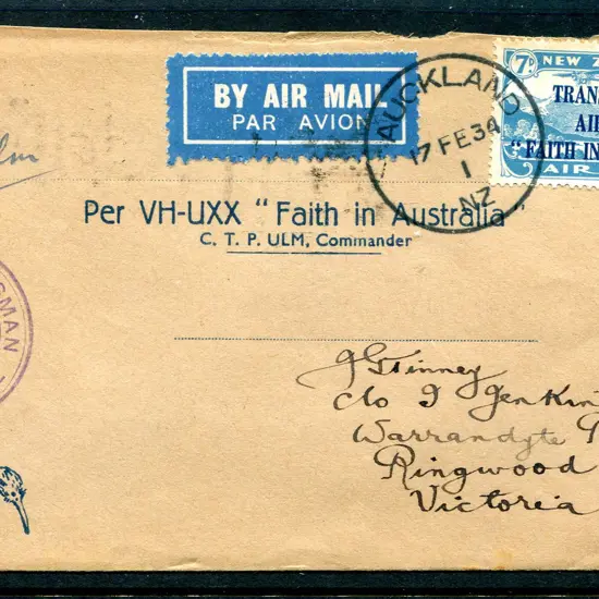 1934 (17th Feb) New Zealand to Australia First ...