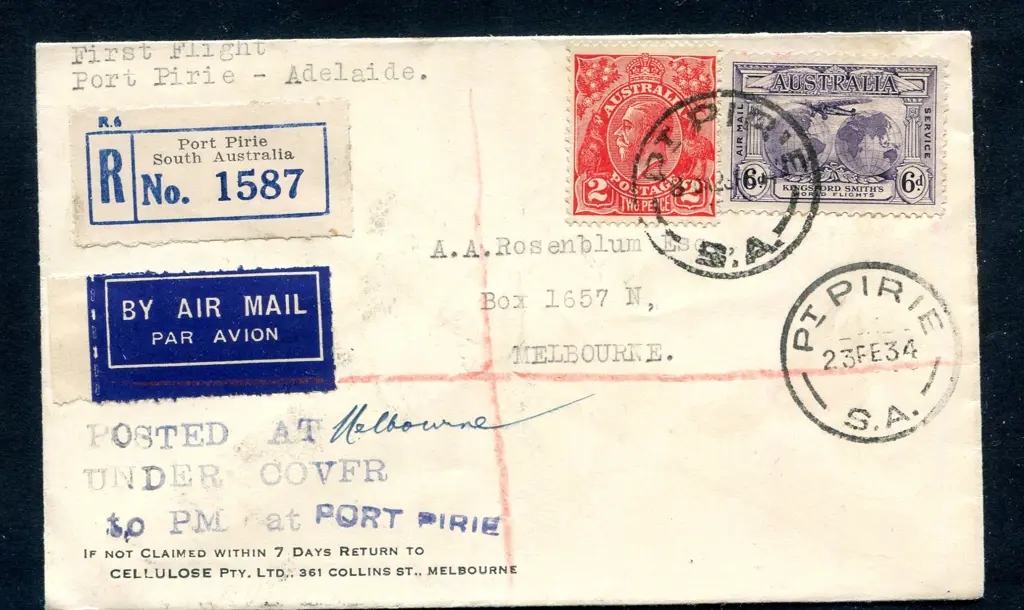 1934 (23rd Feb) "First Flight Port Pirie - ... Image 1++