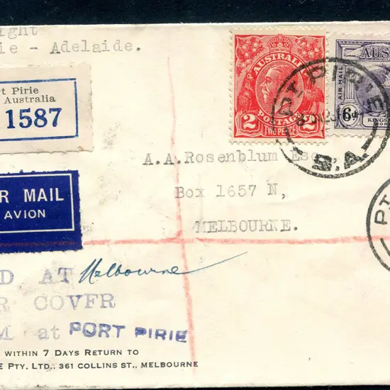 1934 (23rd Feb) "First Flight Port Pirie - ...