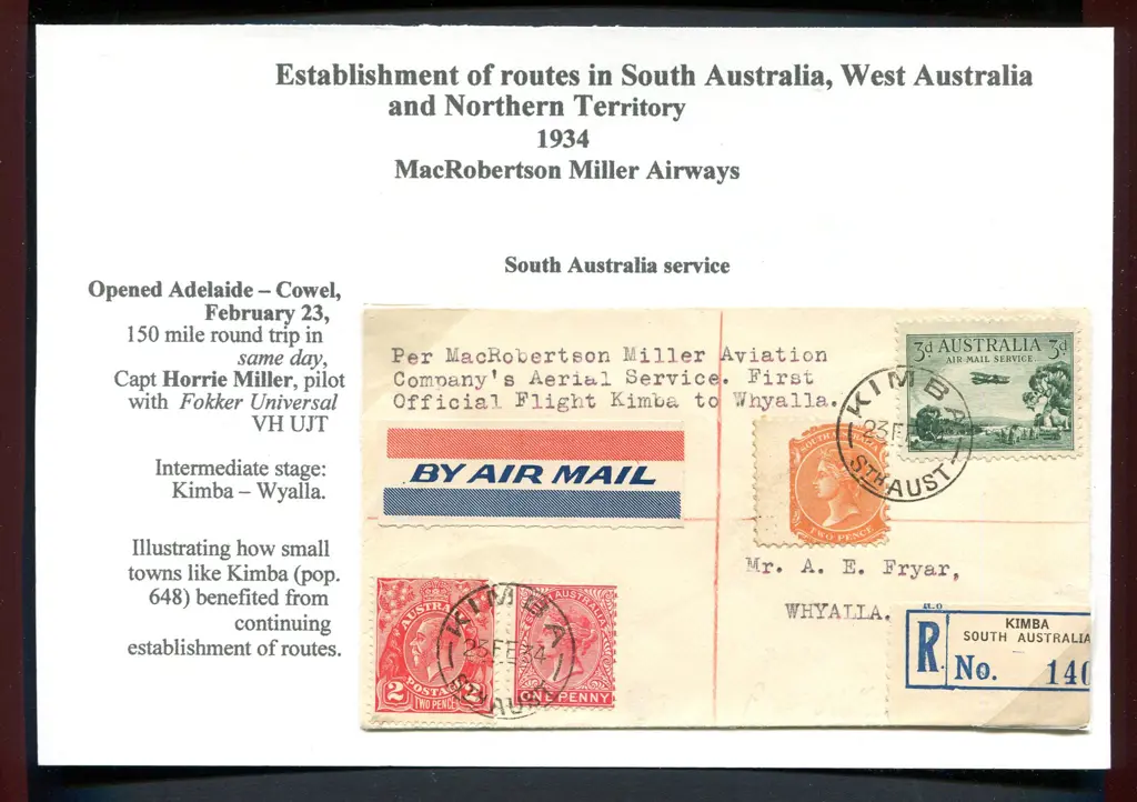 1934 (23rd Feb) "Per MacRobertson Miller Aviation ... Image 1++