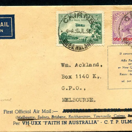 1934 (24th July) Cairns to Melbourne intermediate ...