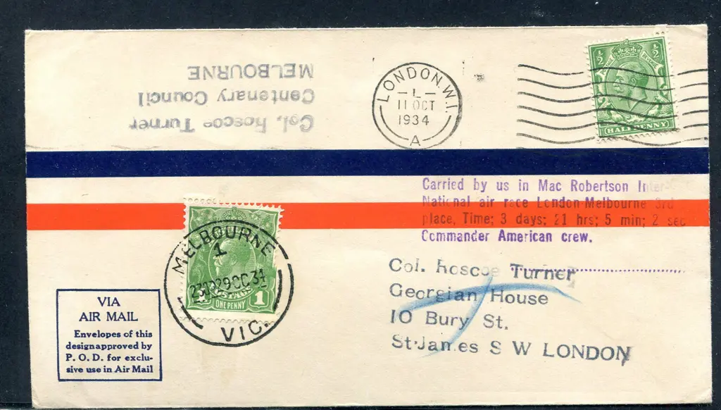 1934 (20th Oct) England to Australia MacRobertson ... Image 1++