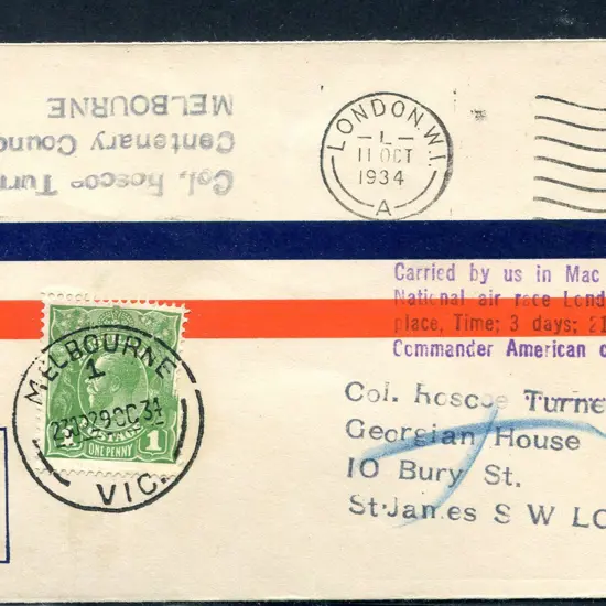 1934 (20th Oct) England to Australia MacRobertson ...