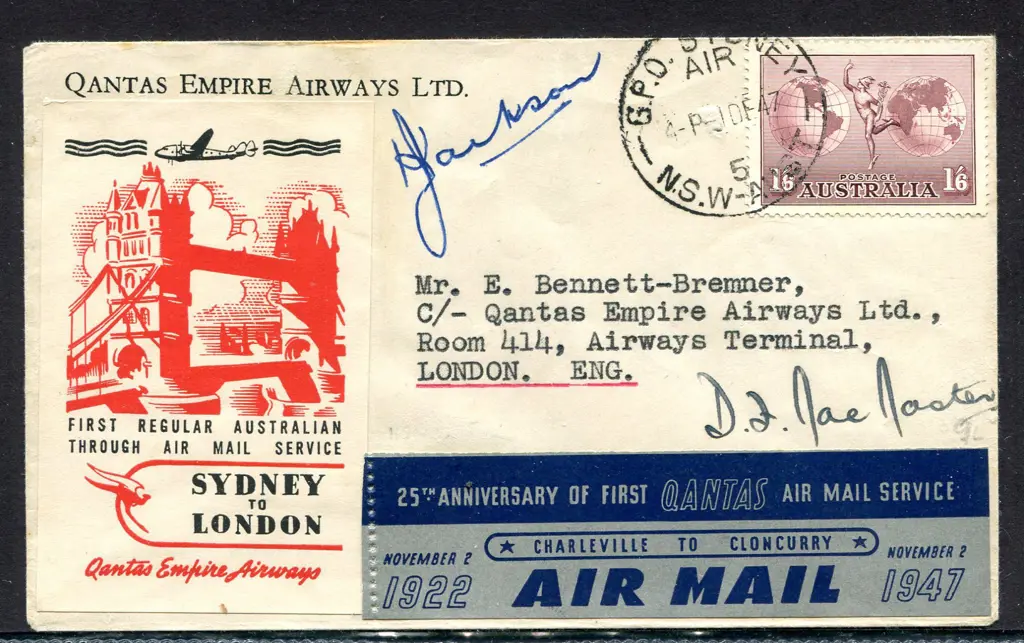 1947 (1st Dec) Australia to England Qantas first ... Image 1++