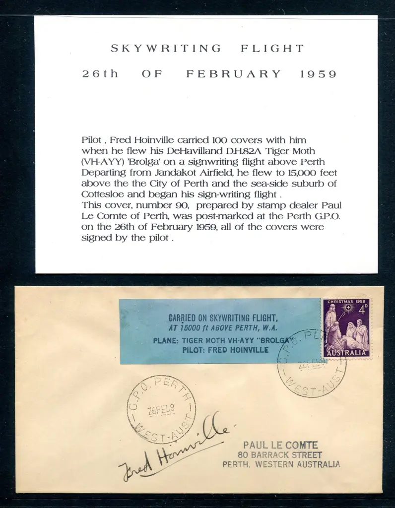 1959 (28th Feb) "Carried on Skywriting Flight, at ... Image 1++