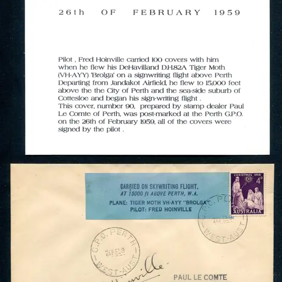 1959 (28th Feb) "Carried on Skywriting Flight, at ...