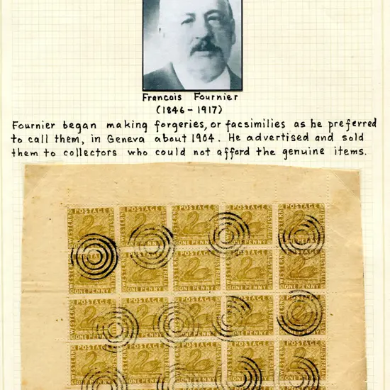 Forgeries Fournier collection on 5 album sheets ...