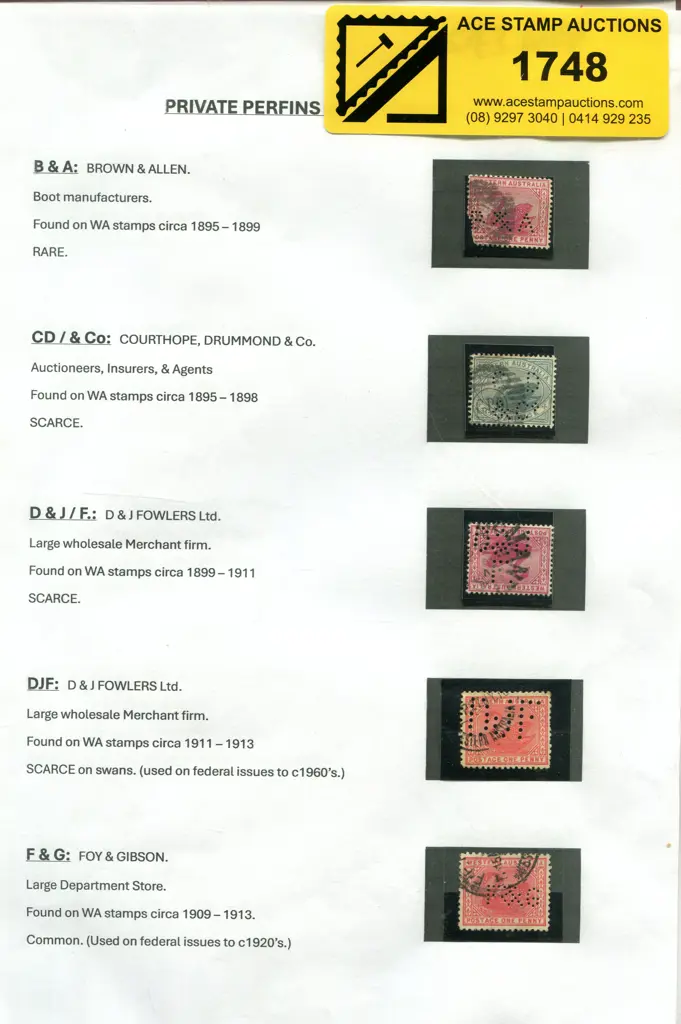 Perfins Complete set of West Australian Private ... Image 1++
