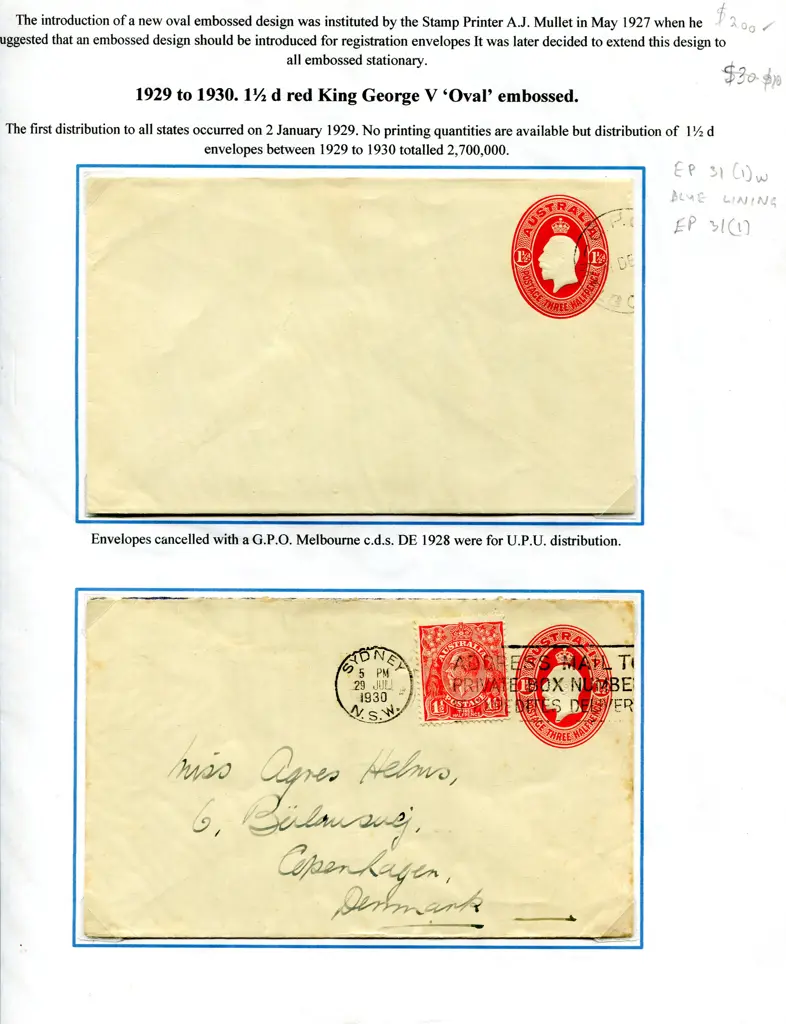 Postal Stationery - Embossed Envelopes 1929-1930 ... Image 1++
