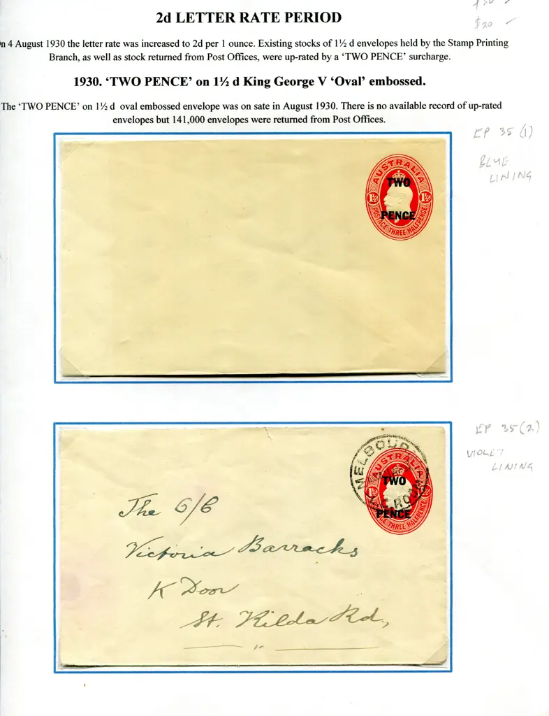 Postal Stationery - Embossed Envelopes 1929-1930 ... Image 1++