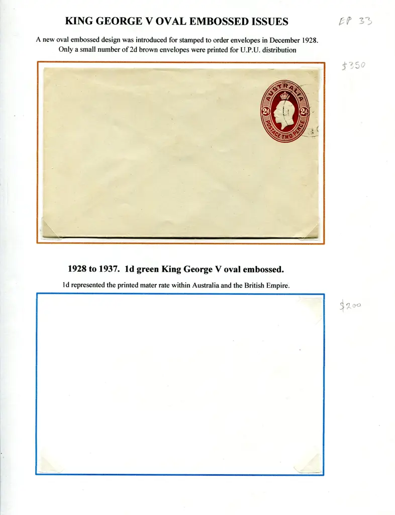 Postal Stationery - Embossed Envelopes 1929-1930 ... Image 1++