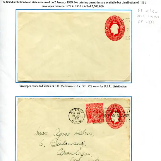 Postal Stationery - Embossed Envelopes 1929-1930 ...