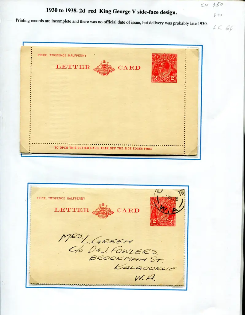 Postal Stationery - Lettercards 1911-1935 ... Image 1++