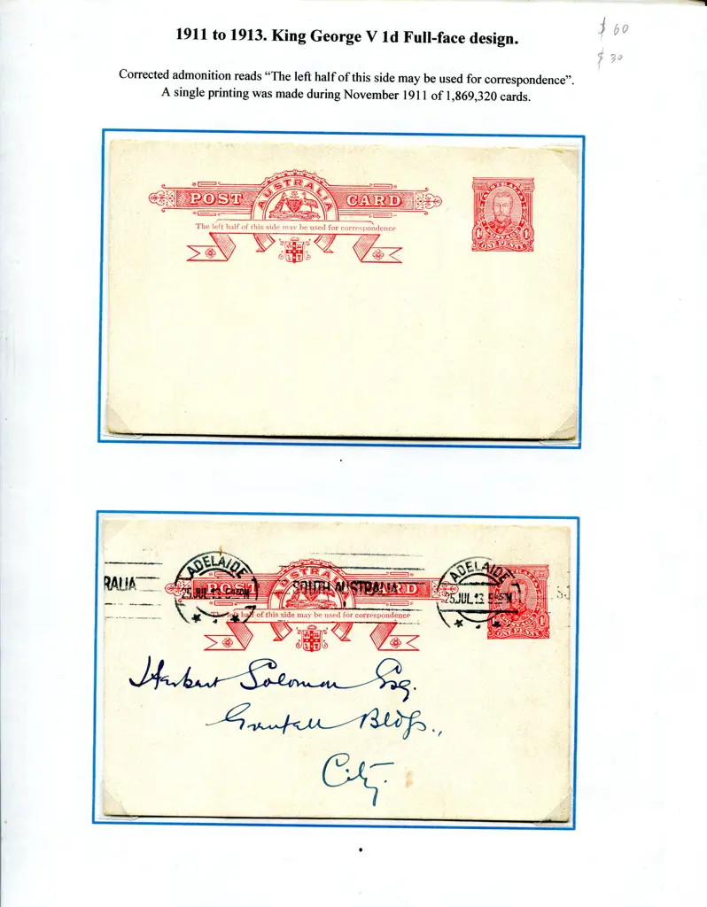 Postal Stationery - Postal Cards 1911-1918 on 7 ... Image 1++