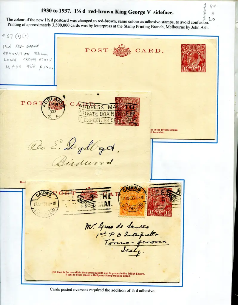 Postal Stationery - Postal Cards 1911-1918 on 7 ... Image 1++