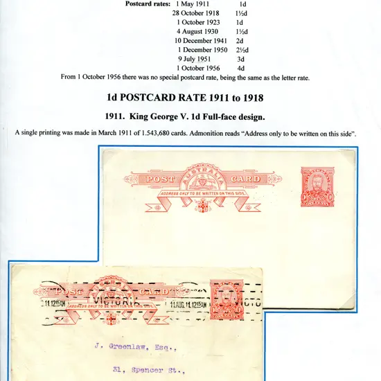 Postal Stationery - Postal Cards 1911-1918 on 7 ...