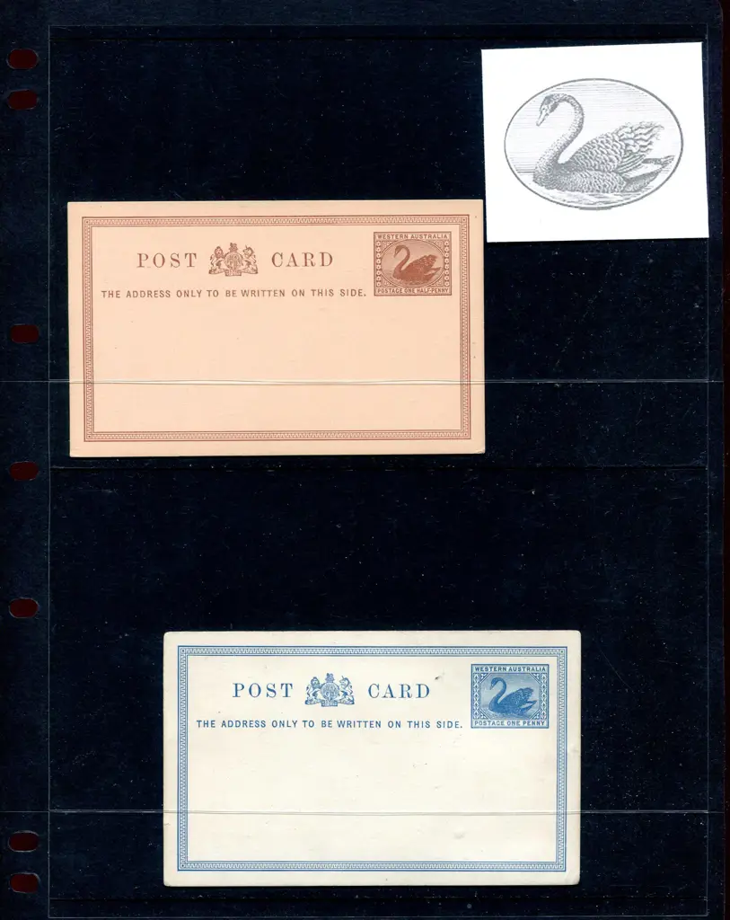 Post Cards ½d chestnut (PC 1), 1d blue (PC 2), 2d ... Image 1++