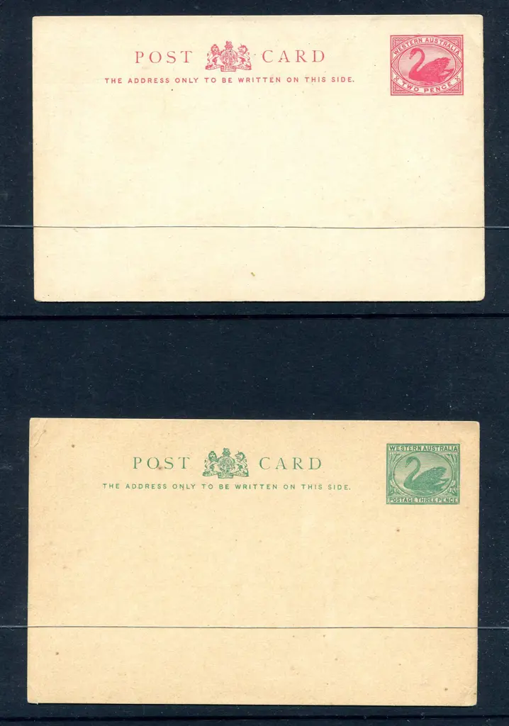 Post Cards ½d chestnut (PC 1), 1d blue (PC 2), 2d ... Image 1++