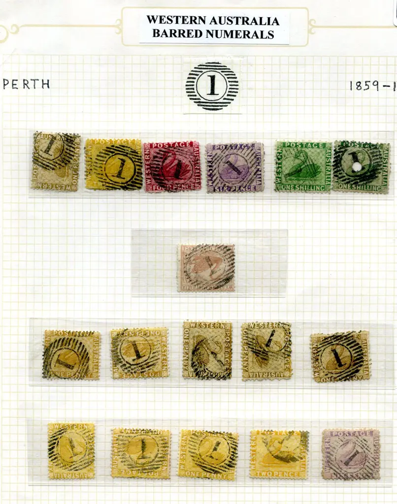 Postmarks 15 Bar Numeral "1" on issues from 1864 ... Image 1++