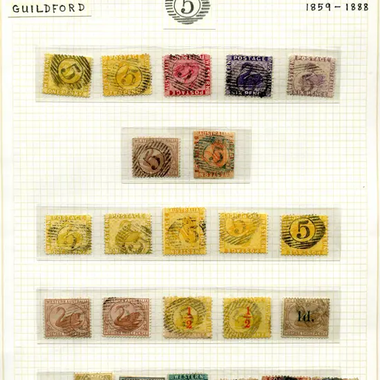 Postmarks 15 Bar Numeral "5" from 1860 imperf 2d ...