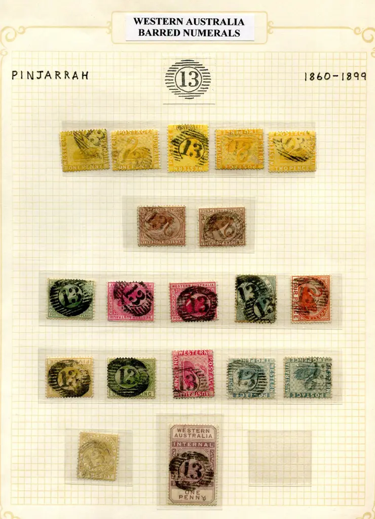 Postmarks 15 Bar Numeral "13" for "Pinjarrah" on a ... Image 1++