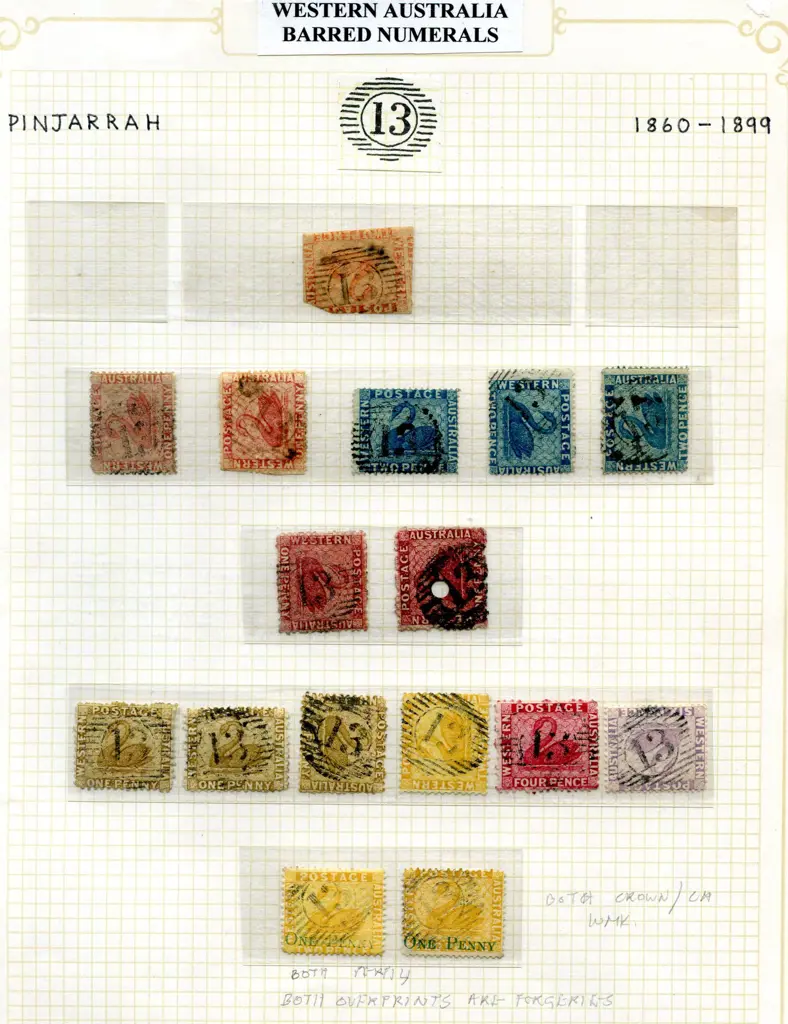 Postmarks 15 Bar Numeral "13" for "Pinjarrah" on a ... Image 1++