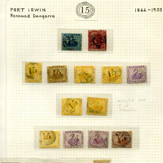 Postmarks 15 Bar Numeral "15" for Port Irwin & ...