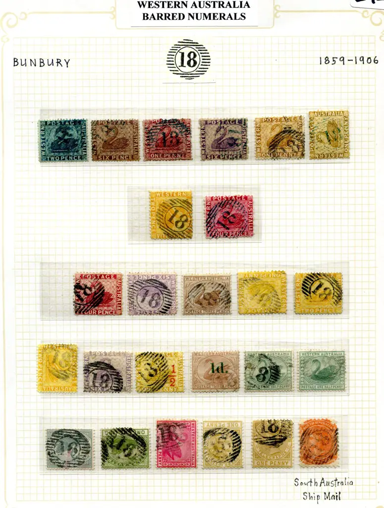 Postmarks 15 Bar Numeral "18" for Bunbury ... Image 1++