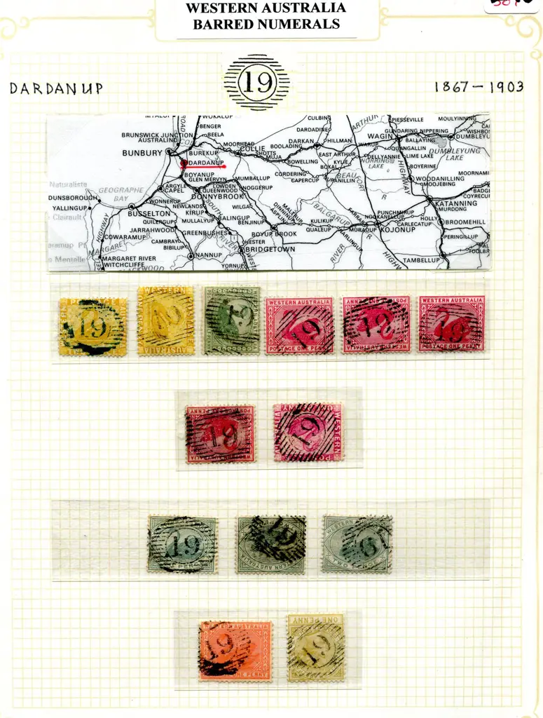 Postmarks 15 Bar Numeral "19" for Dardanup Incls ... Image 1++
