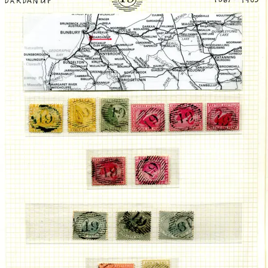 Postmarks 15 Bar Numeral "19" for Dardanup Incls ...