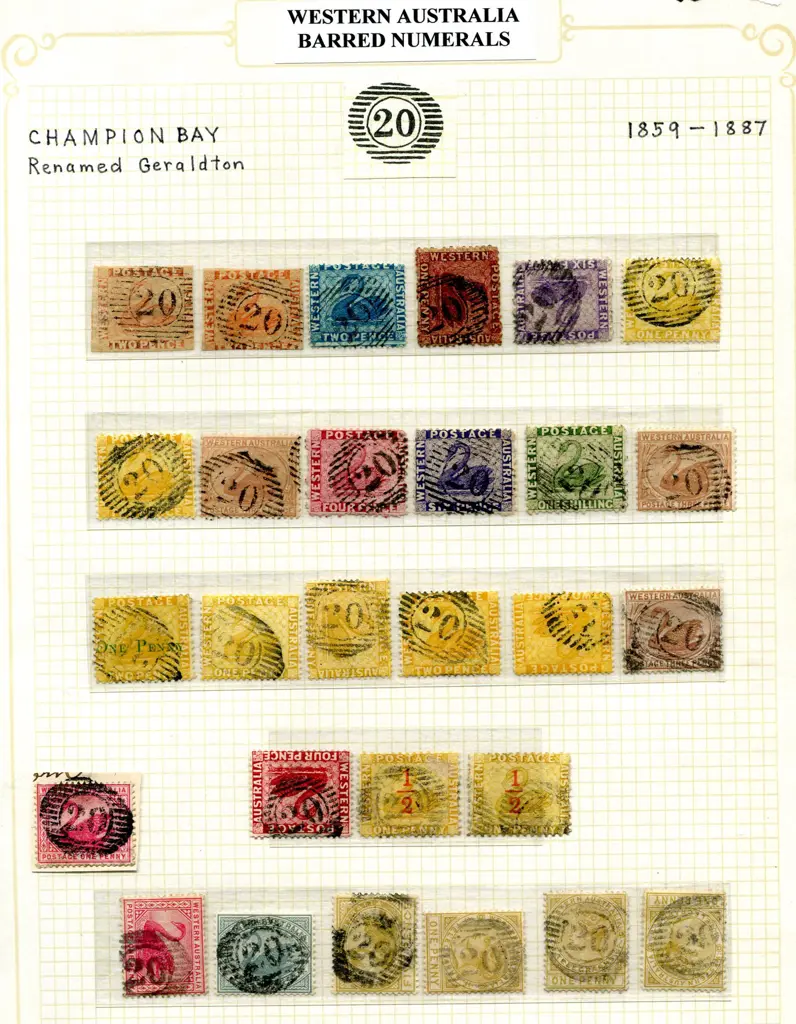 Postmarks 15 Bar Numeral "20" for Champion Bay ... Image 1++