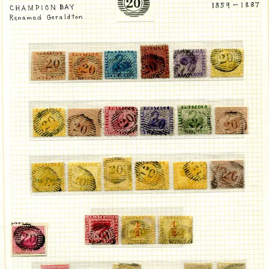 Postmarks 15 Bar Numeral "20" for Champion Bay ...