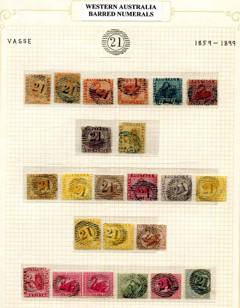 Postmarks 15 Bar Numeral "21" for Vasse 1861-1893 ... Image 1++