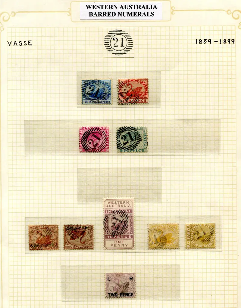Postmarks 15 Bar Numeral "21" for Vasse 1861-1893 ... Image 1++