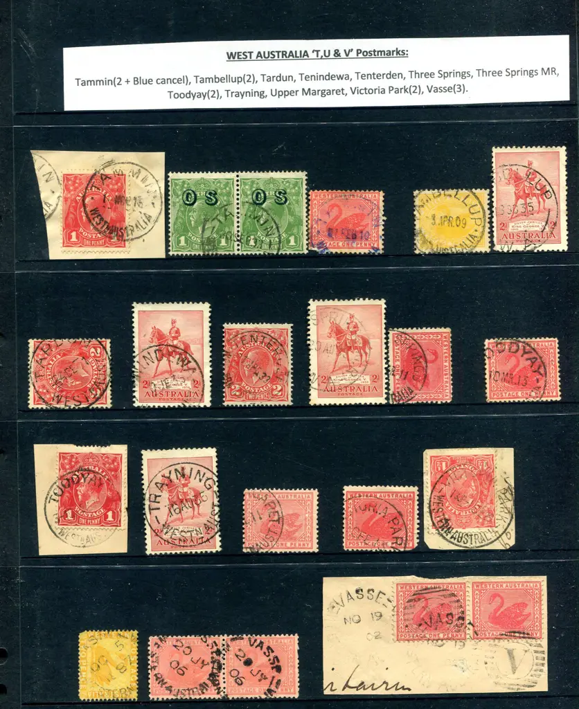 Postmarks "T", "U" & "V" town names incl Tammin ... Image 1++