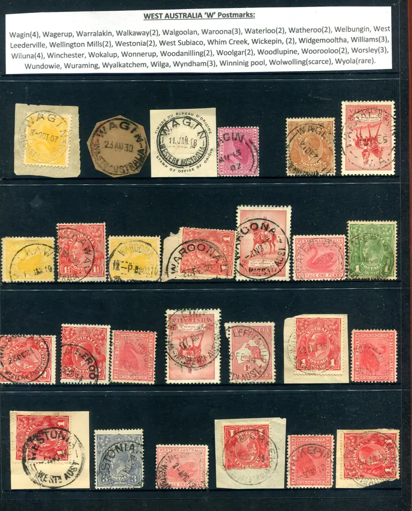 Postmarks "W" Range on 2 Hagners incl Wagin (4), ... Image 1++